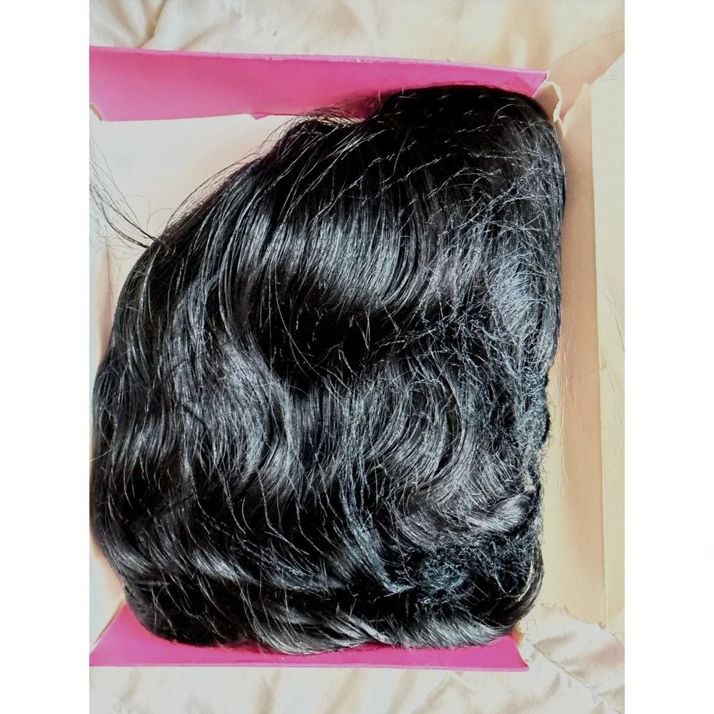 LEEONS 11 Inch Short Wavy Hair Topper 6.5x6.5 Base Synthetic Natural Black 1B